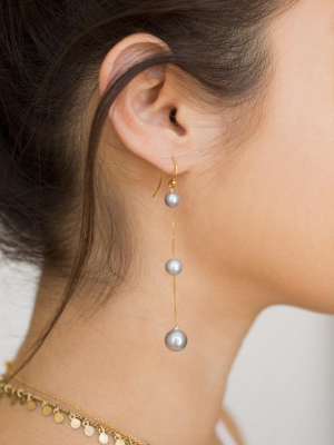 Tiered Floating Grey Pearl Earrings