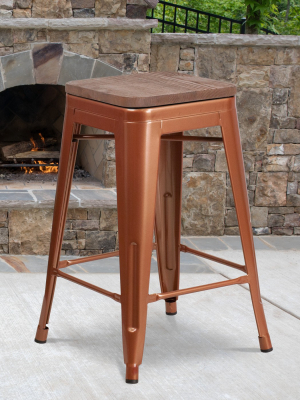 Flash Furniture 24" High Backless Counter Height Stool With Square Wood Seat