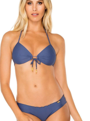 Luli Fama Cosita Buena Molded Push Up Bandeau Bikini Top In Azul