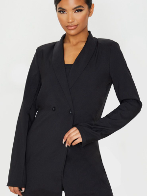 Black Shoulder Pad Double Button Blazer