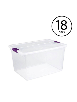 Sterilite 17571706 66 Quart Clearview Latch Box Storage Tote Container, 18 Pack