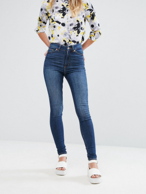 Monki Oki Skinny High Waist Jeans With Organic Cotton In Mid Blue