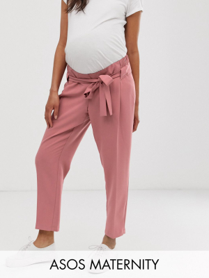 Asos Design Maternity Tailored Tie Waist Tapered Ankle Grazer Pants