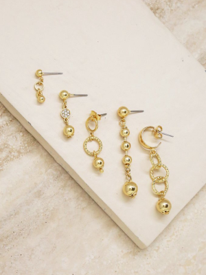 Mini Assorted 18k Gold Plated Dangle Earrings - Set Of 5 Pairs