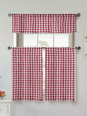 Goodgram Country Accents Burgundy Plaid Buffalo Check Kitchen Curtain Tier & Valance Set -