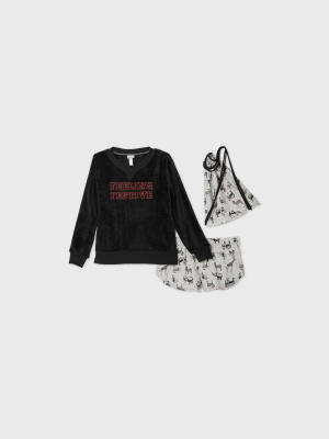 Women's 'feeling Festive' 3pc Backpack And Pajama Set - Wondershop™ Black