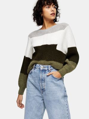 Color Block Ribbed Knitted Sweater