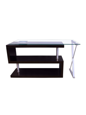 Writing Desk With Swivel Clear Glass/black - Benzara