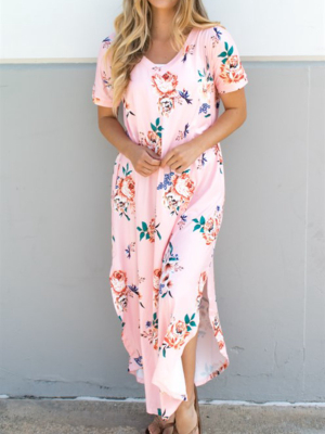 Relaxed Floral Maxi Dress - Pink