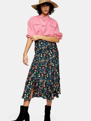 Idol Floral Print Ruffle Midi Skirt