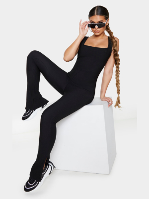 Black Thick Rib Split Hem Jumpsuit