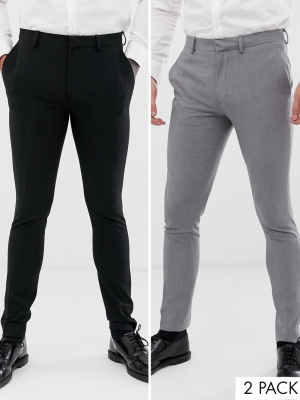 Asos Design 2 Pack Super Skinny Smart Pants In Black And Gray Save