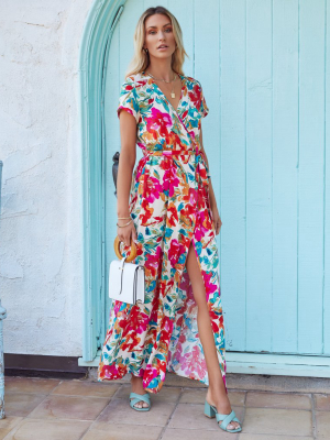 What In Carnation Bardot Wrap Maxi Dress