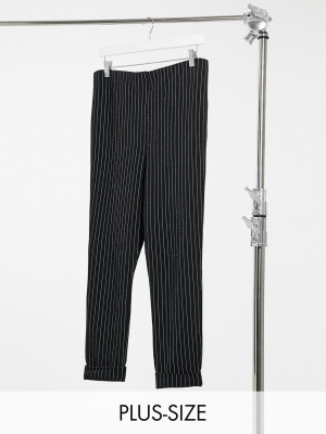 Yours Pinstripe Tapered Pants In Black