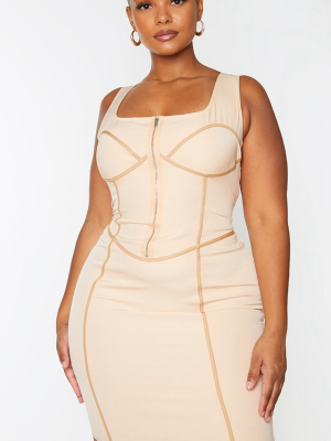 Plus Stone Corset Detail Zip Front Midi Dress