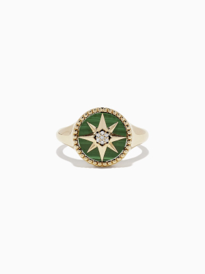 Effy Novelty 14k Yellow Gold Malachite And Diamond Star Ring, 2.28 Tcw