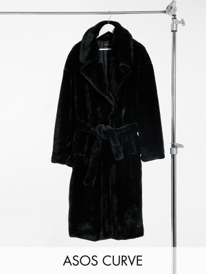 Asos Design Curve Faux Fur Trench Coat In Black