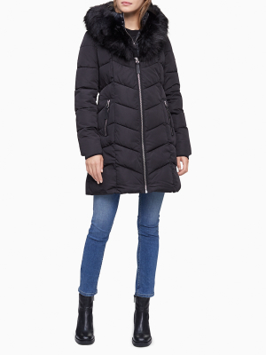 Faux Fur Collar Full Zip Puffer Coat