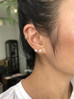 Pearl & Black Diamond Stud Earrings