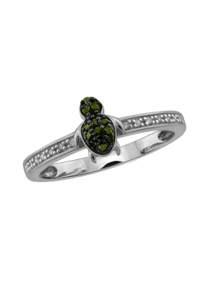 1/10 Ct. T.w. Round-cut Green And White Diamond Prong Set Turtle Ring - White