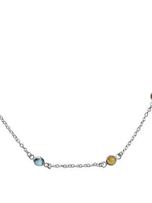 Sterling Silver Station Chain Crystal Necklace (18")