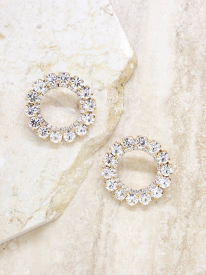 Large Crystal & 18k Gold Plated Circle Stud Earrings