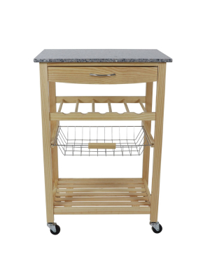 Vernon Wood Kitchen Cart With Marble Top Natural - Decor Therapy