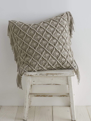 Macrame Diamond Filled Cushion In Stone