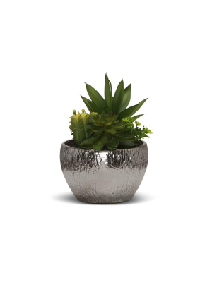 Flourishing Faux Succulents In Metallic Pot