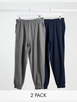 Asos Design Oversized Cropped Sweatpants 2 Pack In Gray/navy