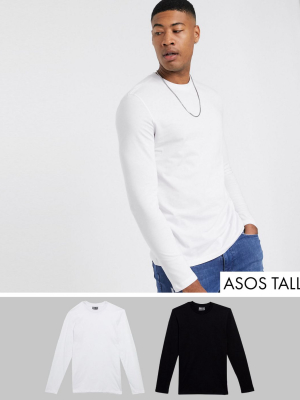 Asos Design Tall 2 Pack Long Sleeve T-shirt With Crew Neck