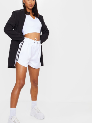 White Stripe Nylon Side Stripe Drawstring Shorts