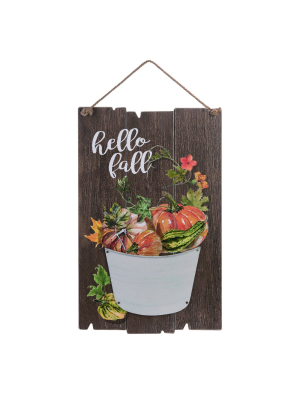 Transpac Wood 19 In. Brown Fall/harvest Dimensional Bucket Wall Decor