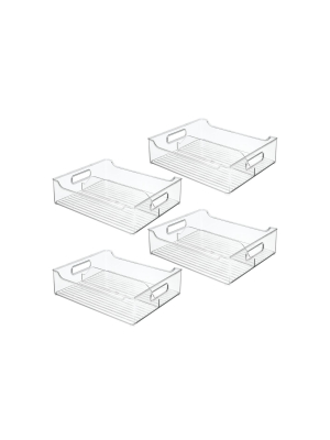 Mdesign Wide Plastic Kitchen Pantry Cabinet Divided Food Storage Bin - 4 Pack