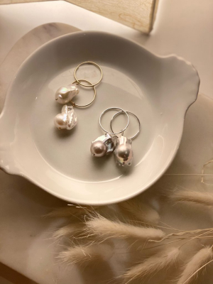 Joie Digiovanni Silver Baroque Pearl Hoop Earrings