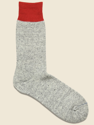 Silk & Cotton Double Face Sock - Red/light Grey