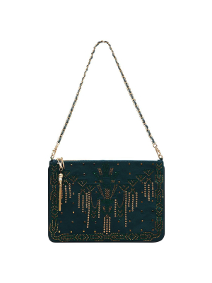 Zip Top Clutch Cross Body Luxe Emerald