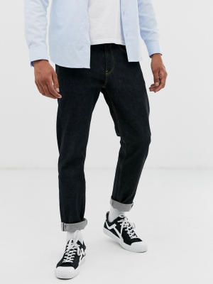 Asos Design Stretch Tapered Jeans In Flat Black