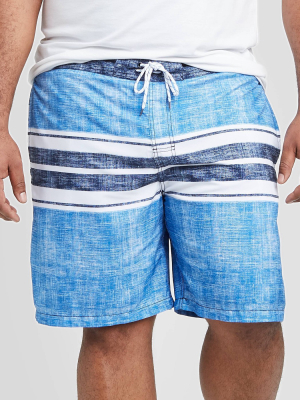 Men's Big & Tall 9" Striped Engineered Swim Shorts - Goodfellow & Co™ Blue