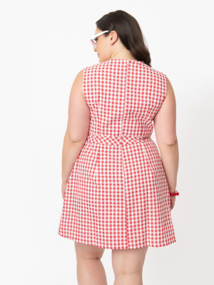 Magnolia Place Plus Size Red & White Gingham Fit & Flare Dress