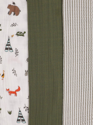 Cotton Muslin Swaddle Blanket Set - Forest Friends 2