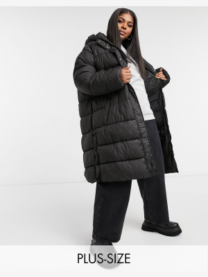 Only Curve Longline Puffer Jacket In Black