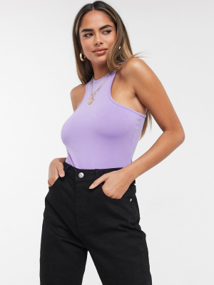 Asos Design Racer Front Bodysuit In Lilac