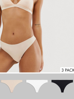 Asos Design 3 Pack No Vpl & Lace Brazilian