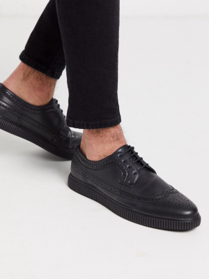 Asos Design Creeper Brogue Shoes In Black Faux Leather