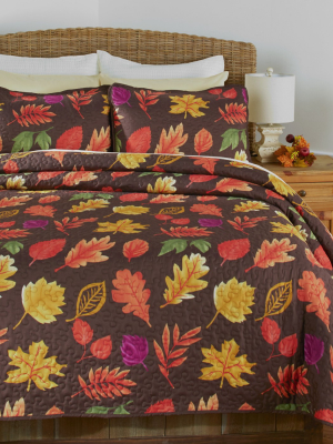 Lakeside Chocolate Country Leaves Rustic Quilt Set - Set Of 3