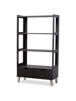 62.4" 2 Drawers Kalien Modern And Contemporary Bookshelf With Display Shelves Espresso Brown - Baxton Studio