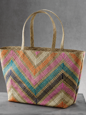 Mia Beach Tote W/strap Handle - Pastel Zigzag