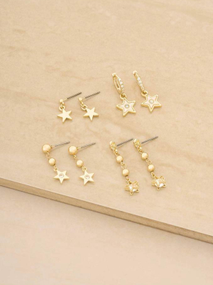 Constellation Star Dangle 18k Gold Plated Earring Set Of 4