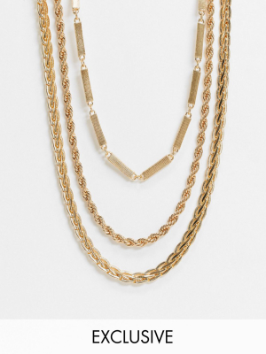 Reclaimed Vintage Inspired Chain Multirow In Gold